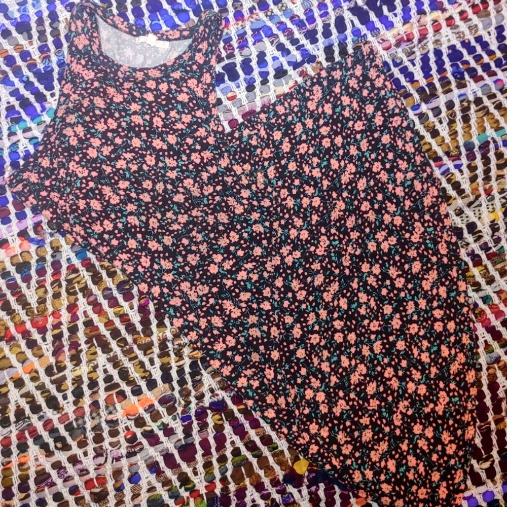 VANS Floral Sleeveless Tank Top Stretch Flare Mid-Length Casual Summer Dress LRG - Picture 4 of 13